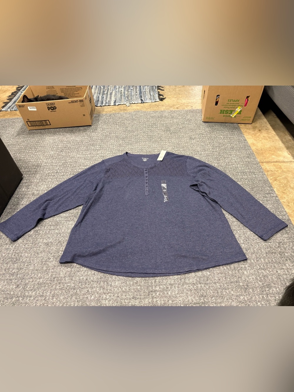 Northcrest Indigo Heather Henley Tunic Top 4x